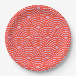 Japanese Wave Seigaiha Pattern Pink Red Paper Plate