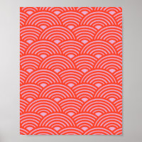 Japanese Wave Seigaiha Pattern Pink Red