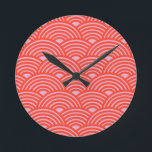 Japanese Wave Seigaiha Pattern Pink Red Round Clock<br><div class="desc">Japanese Wave Seigaiha Pattern - Pink and Red.</div>