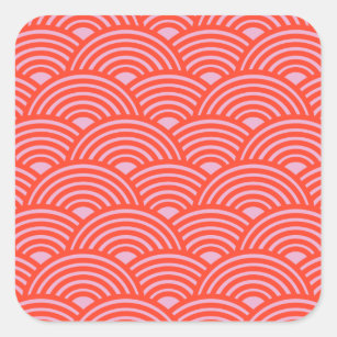 Japanese Wave Seigaiha Pattern Pink Red Square Sticker