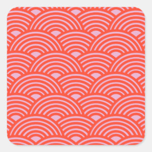 Japanese Wave Seigaiha Pattern Pink Red Square Sticker