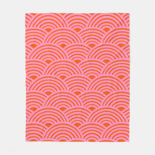 Japanese Wave Seigaiha Pattern Preppy Orange Pink Fleece Blanket