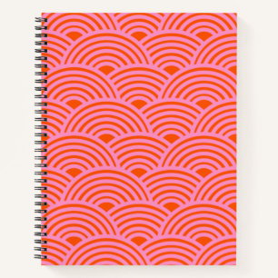 Japanese Wave Seigaiha Pattern Preppy Orange Pink Notebook