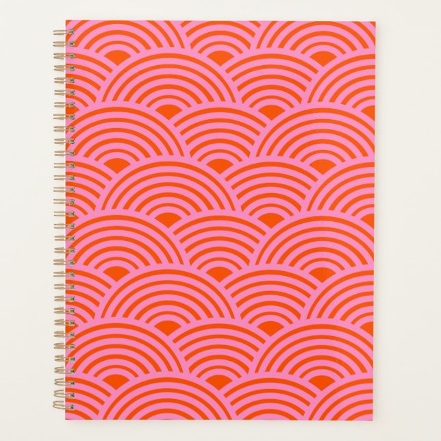 Japanese Wave Seigaiha Pattern Preppy Orange Pink  Planner (Front)