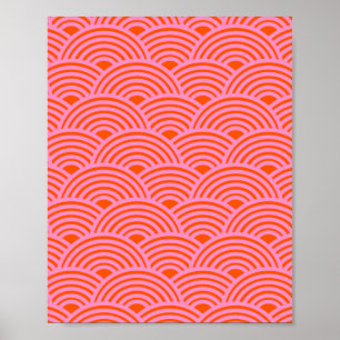 Japanese Wave Seigaiha Pattern Preppy Orange Pink Poster