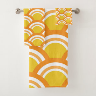 Japanese Wave Seigaiha  Pattern Yellow Orange  Bath Towel Set