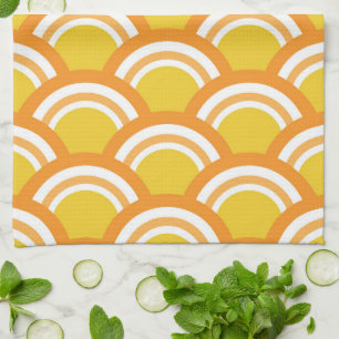 Japanese Wave Seigaiha  Pattern Yellow Orange  Tea Towel