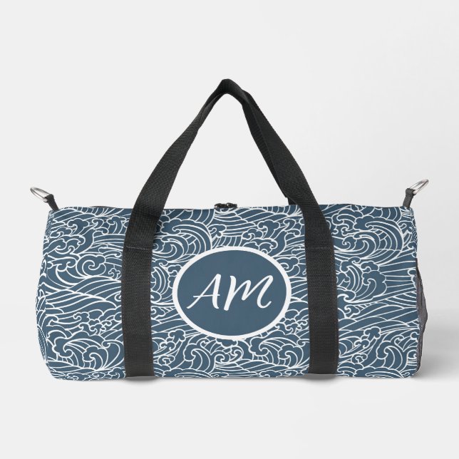 Japanese Wave Style Pattern Duffle Bag (Front)