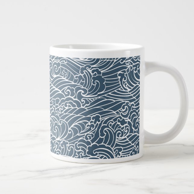Japanese Wave Style Pattern Large Coffee Mug (Right)