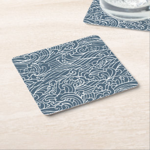 Japanese Wave Style Pattern Square Paper Coaster