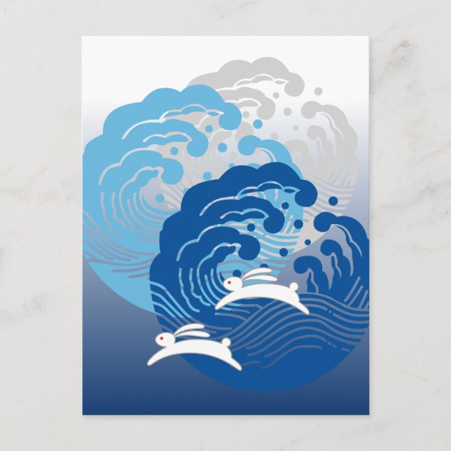 Japanese Wave & White Rabbit Postcard (Front)