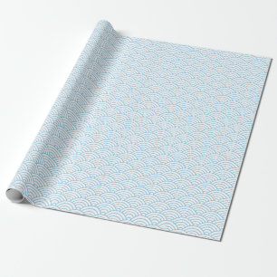 Japanese Waves, Light Blue on White Wrapping Paper