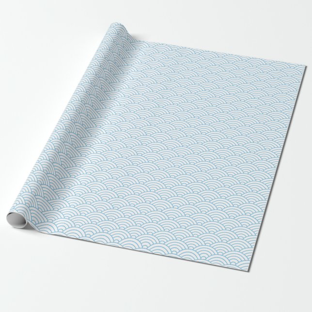 Japanese Waves, Light Blue on White Wrapping Paper (Unrolled)