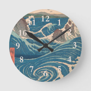 Japanese Waves Naruto Whirlpool Ocean Artwork Round Clock