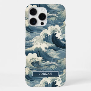Japanese Waves Pattern Monogrammed iPhone 16 Pro Max Case