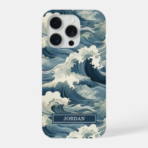 Japanese Waves Pattern Monogrammed iPhone 15 Pro Case