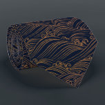Japanese Waves Pattern Navy Blue and Gold Brown Tie<br><div class="desc">Japanese Waves Pattern Dark Blue and Gold is on this men's necktie. Modern chic yet traditional. SEE DOUBLE-SIDED PRINTING HERE:</div>