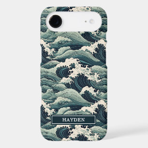 Japanese Waves Print Monogrammed