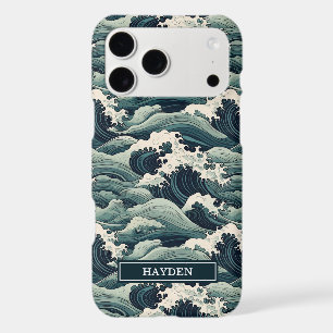 Japanese Waves Print Monogrammed
