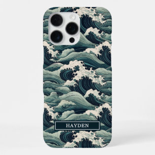 Japanese Waves Print Monogrammed iPhone 16 Pro Max Case