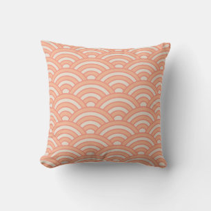 Japanese Waves Seigaiha Pattern Peach Fuzz  Cushion