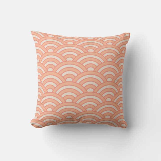 Japanese Waves Seigaiha Pattern Peach Fuzz  Cushion (Front)
