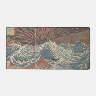 Japanese Waves with Pirate Ships Desk Mat