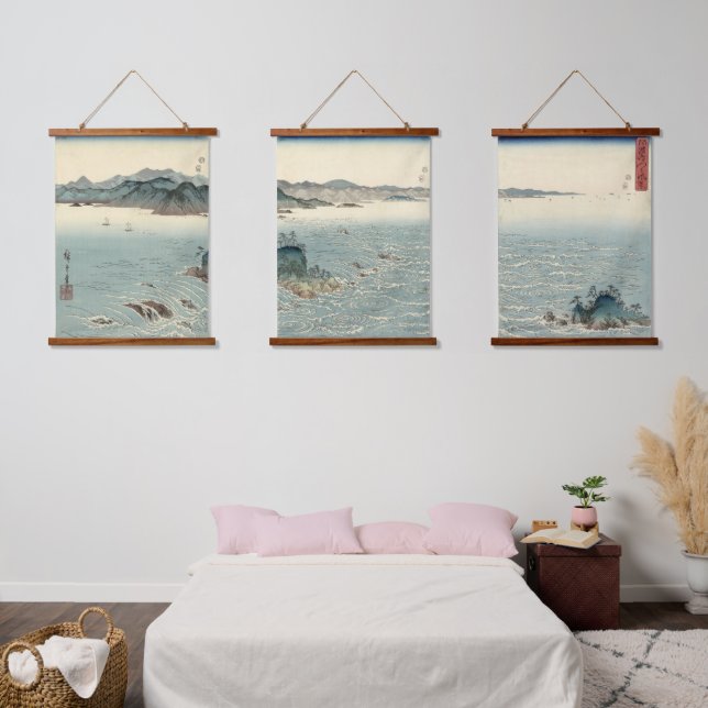 Japanese Whirlpools Landscape Triptych ukiyo e Hanging Tapestry (Bedroom)