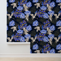 Japanese White Cranes Blue Gold Chrysanthemum
