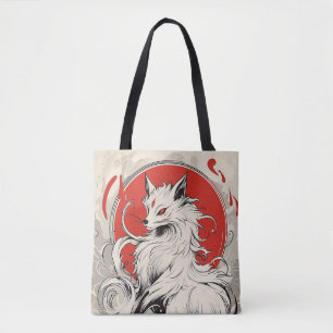 Japanese White Kitsune fox Tote Bag