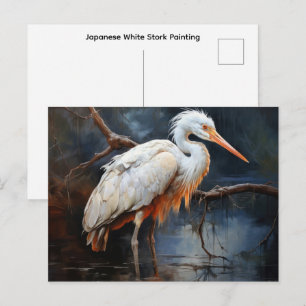 Japanese White Stork Painting Postcard