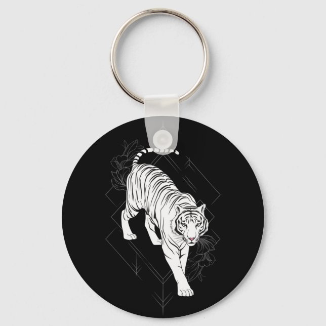 Japanese white tiger art key ring (Front)