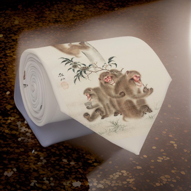 Japanese Wild Monkeys in Nature Beige Tie (Creator Uploaded)