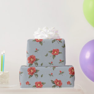 Japanese Winter Camellia Watercolor Pattern Wrapping Paper