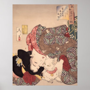 Japanese woman and cat art public 1839-1892) poster