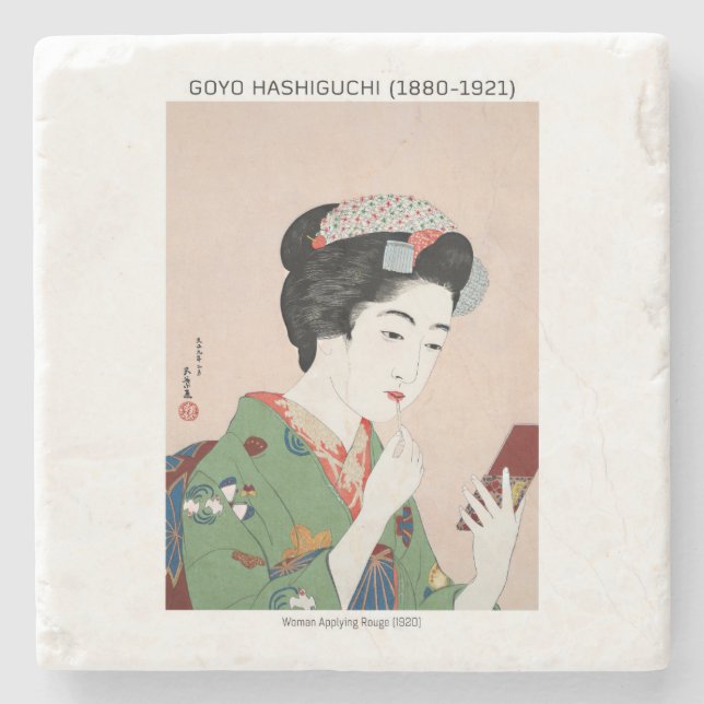 Japanese woman applying rouge - Goyō Hashiguchi  Stone Coaster (Front)