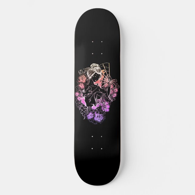 Japanese woman dancing in flowers Skateboard Deck (Front)