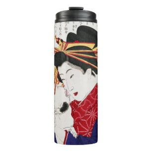 Japanese Woman Holding a Cat, Tsukioka Yoshitoshi Thermal Tumbler