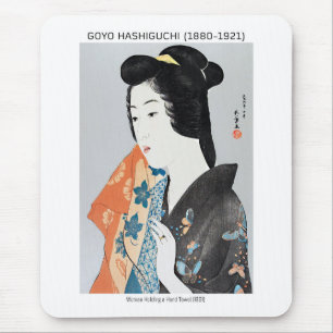 Japanese woman holding her towel - Goyō Hashiguchi Mouse Pad