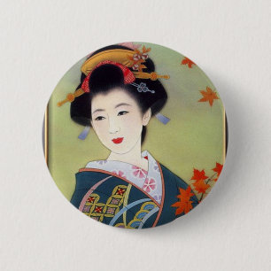 Japanese woman in blue kimono 6 cm round badge