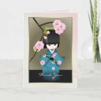 Japanese woman in Kimono and Sakura Thank you