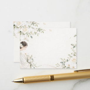Japanese woman in white wedding dress on wedding i enclosure card