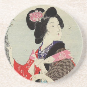Japanese Woman Lady Suzuki Kason Sakura Japan Art Coaster