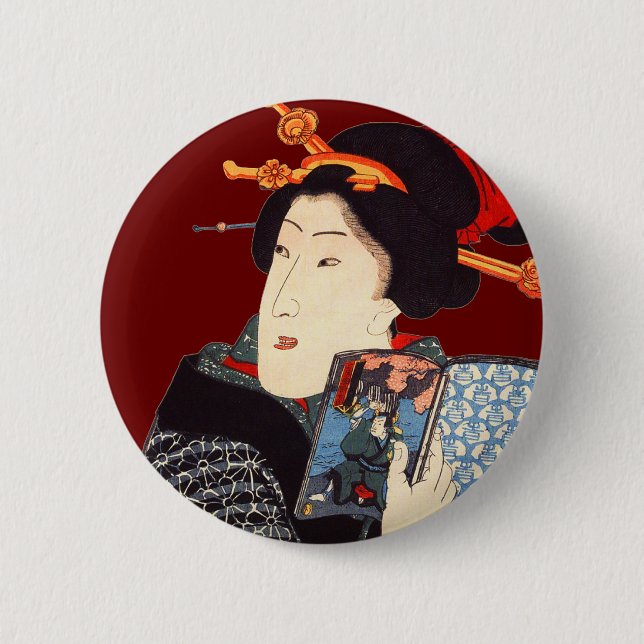 Japanese Woman Reading 2 6 Cm Round Badge (Front)