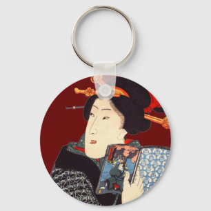 Japanese Woman Reading 2 Key Ring