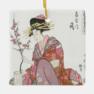 Japanese woman vintage Painting art woodblock prin Ceramic Ornament