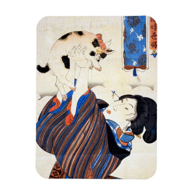 Japanese Woman with Cat, Utagawa Kuniyoshi Magnet (Vertical)