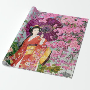 Japanese Women In Kimono -  Shower Curtain Wrapping Paper