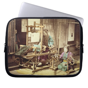 Japanese women weaving, c.1890 (hand-coloured phot laptop sleeve
