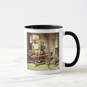 Japanese women weaving, c.1890 (hand-coloured phot mug